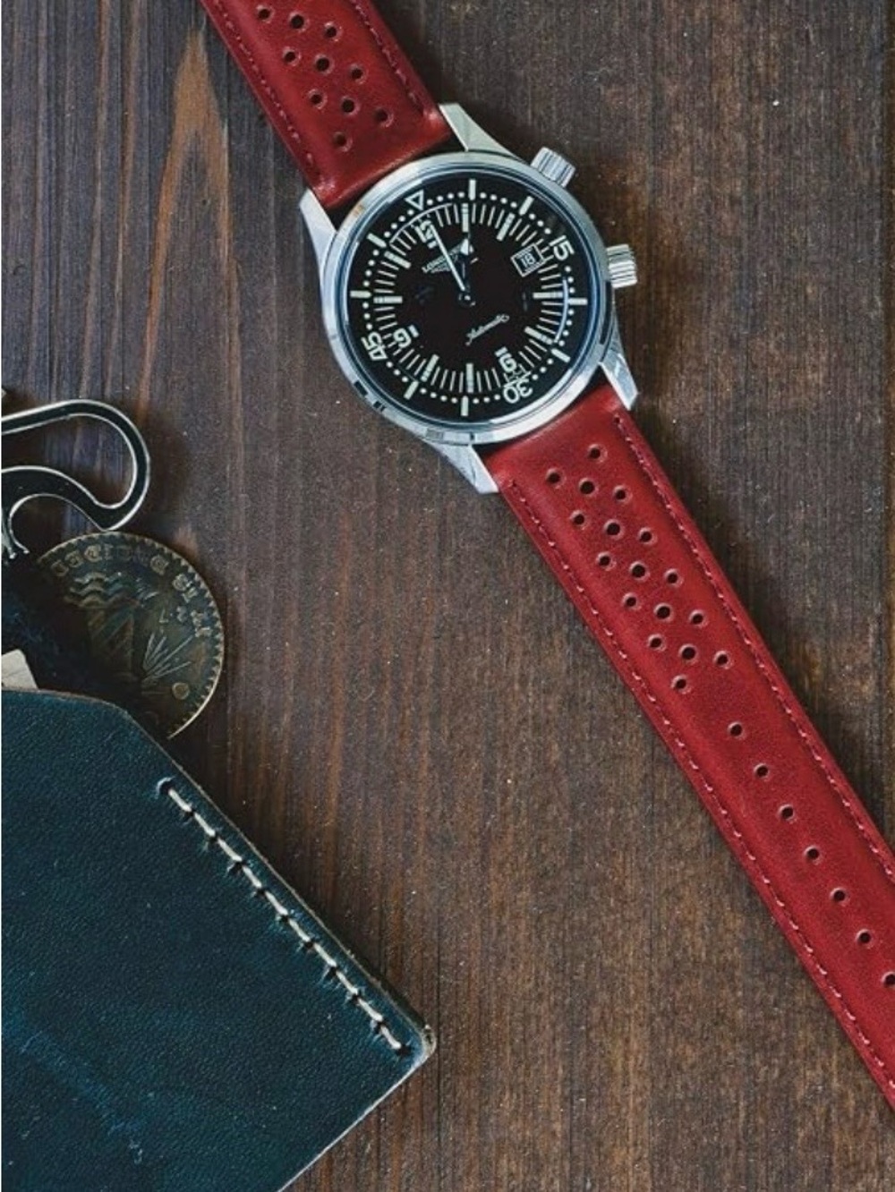 Perforated Red Leather Watch Strap for Men — Sporty Replacement Band